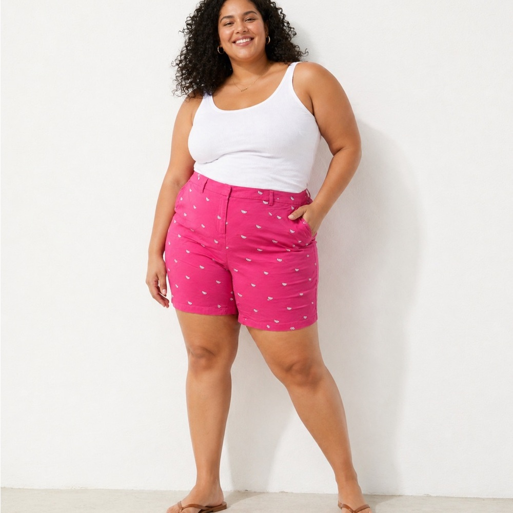 British Khaki Hot Pink Printed Bermuda Shorts